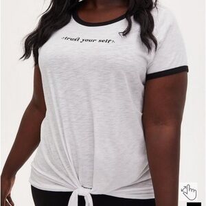 Torrid Trust Yourself Tie Front Ringer Tee - Slub Jersey White